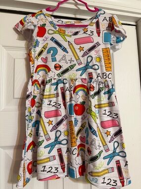 Kids School-Print Dress with Multicolor Icons